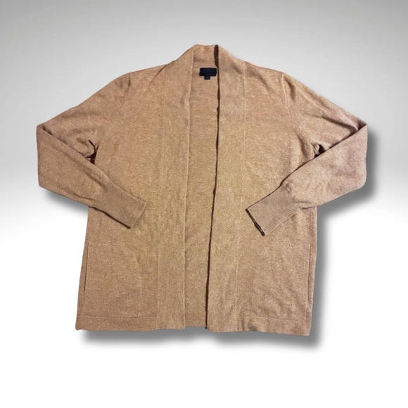 J. Crew Italian Cashmere Open Front Cardigan in a Neutral Camel Tan Size Medium
